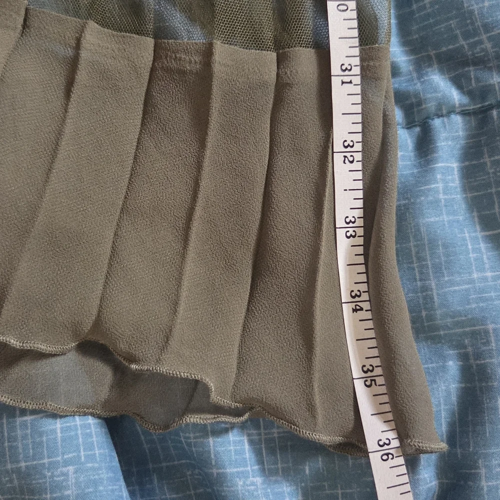 Free People Bowery Pleated Sheer High Waist Midi Skirt in Army Green Sz M - Picture 10 of 10